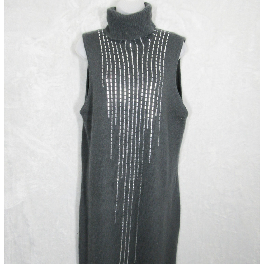 Krizia Maglia Maxi Dress Sweater Womens Large Angora Wool Gray Silver Metallic